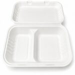 Menu Box 2 compartiments pour hamburger rectangulaire avec couvercle rabattable 250(L) x 165(W) x 45/61(H) mm 250 / carton produit sucre de canne (ZR-SH96/2(B))