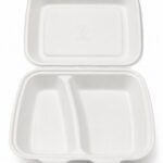Menu Box avec couvercle rabattable 2 parties BIO, biodégradable, durable (produit sucre de canne) 200 / carton