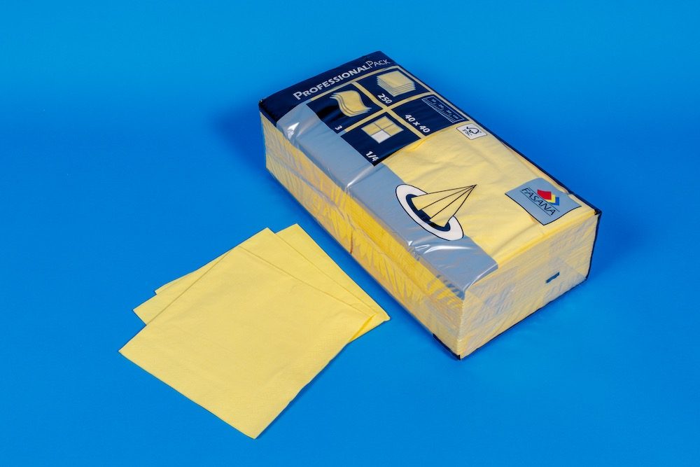 Servietten 40x40cm 3-lagig 1/4 Falz gelb